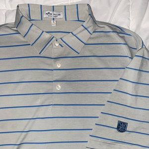 Peter Millar Gray Polo with Blue Stripes